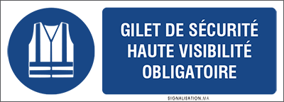 Plaque et autocollant Gilet de sécurité haute visibilité obligatoire format  horizontale avec texte Français
